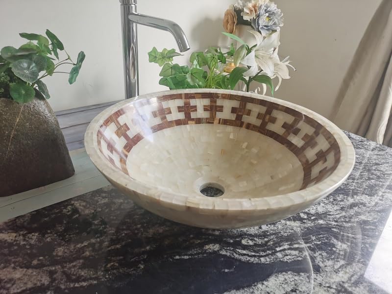 Mozaikowa umywalka z białego onyksu 43 cm