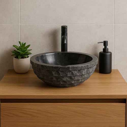 Czarna okrągła umywalka z marmuru 40 cm