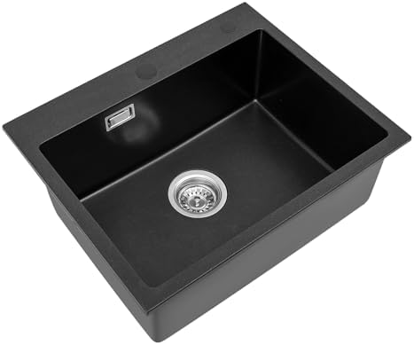 Kuchenny zlewozmywak kwarcowy 55 × 45 cm czarny