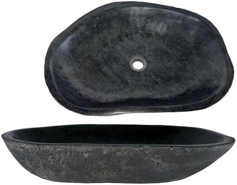 Szara owalna umywalka z kamienia rzecznego 60-70 cm