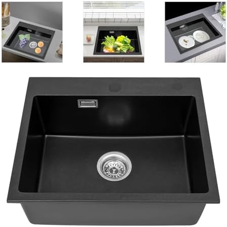 Kuchenny zlewozmywak kwarcowy 55 × 45 cm czarny